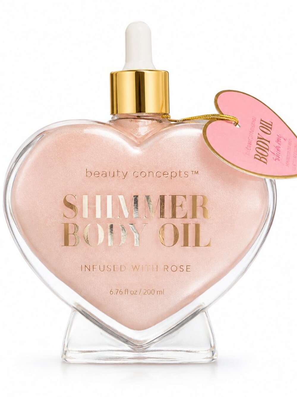 Beauty Concepts 6.76 fl oz ROSE Shimmering Body Oil Heart-shaped glass